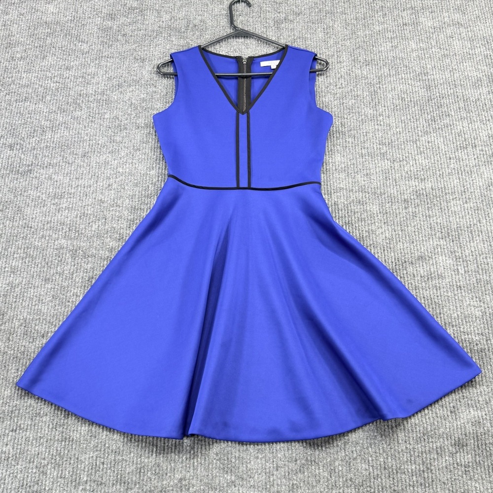 Reed Dress‎ Womens S Blue Fit & Flare Sleeveless V-Neck Exposed Zip Back Skater